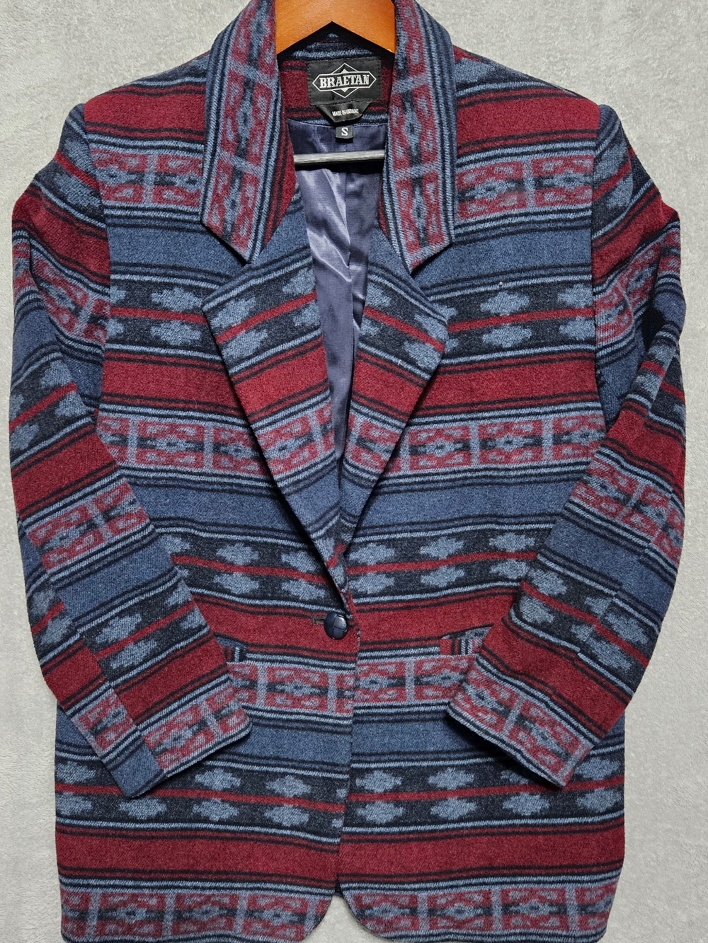 Braetan Vintage Women's Red and Blue Southwestern Pattern Blazer